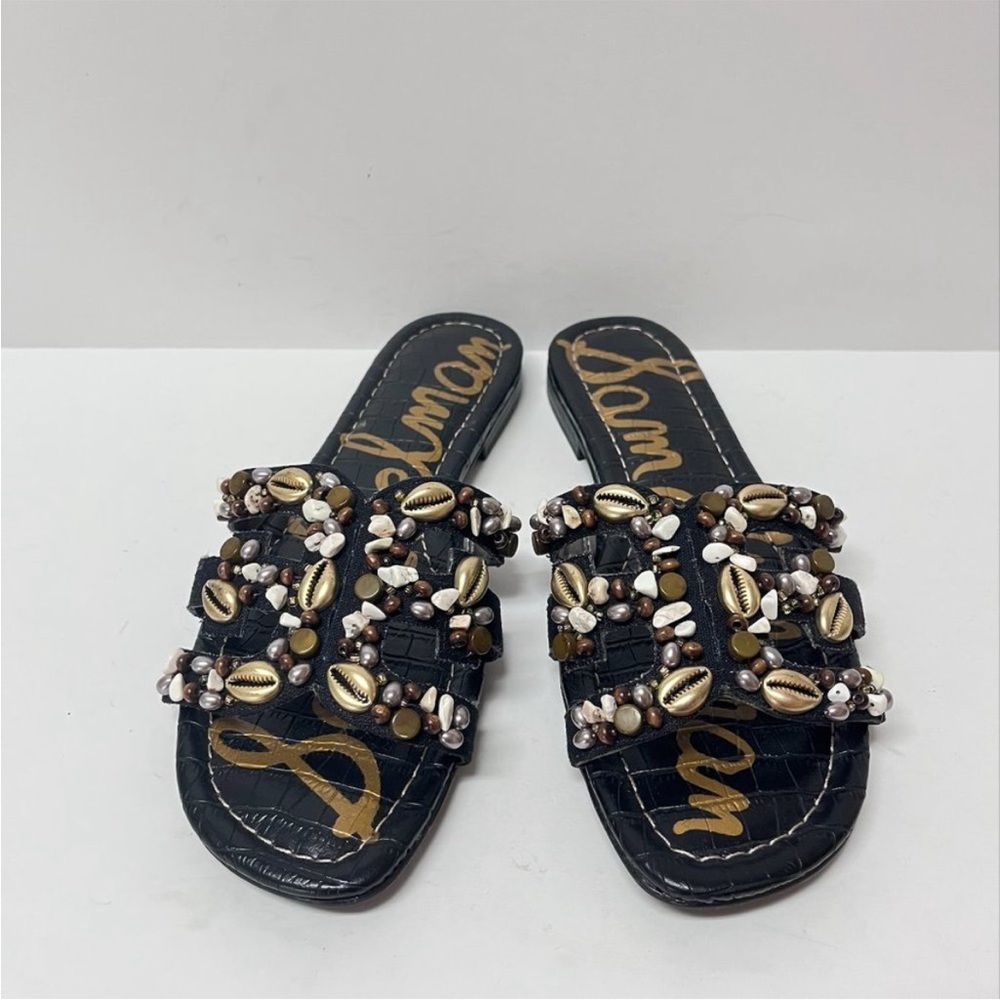 Sam Edelman Leather Sandals Size 7.5 Women's Black Bead Shell Detail